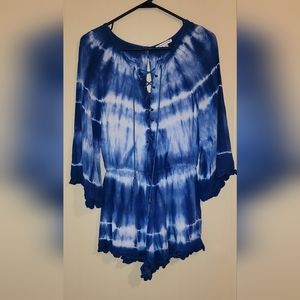 American Eagle Tie Dye Romper with pockets!! Lace front bell sleeve size S
